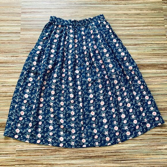 Heritage House Blue Floral Maxi Skirt Pleated Vintage 80s Made in Canada - Picture 5 of 5
